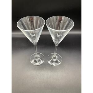 Grey Goose Vodka Etched Logo and Brand Set of 2 Stemmed Martini Glasses 7.5"